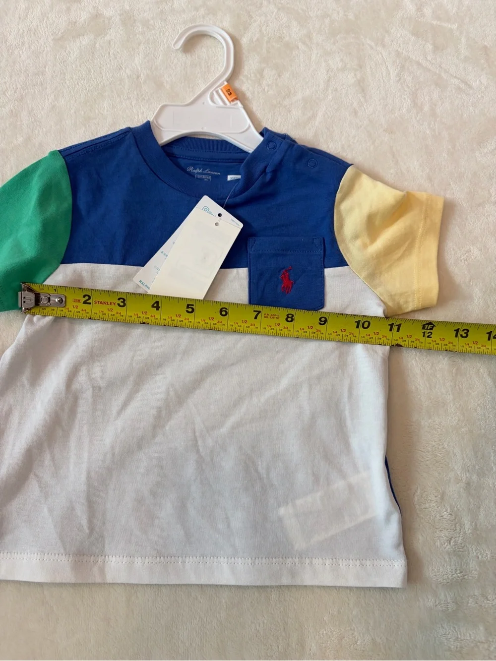Ralph Lauren Blue Green Yellow White Colorblock Polo Tee